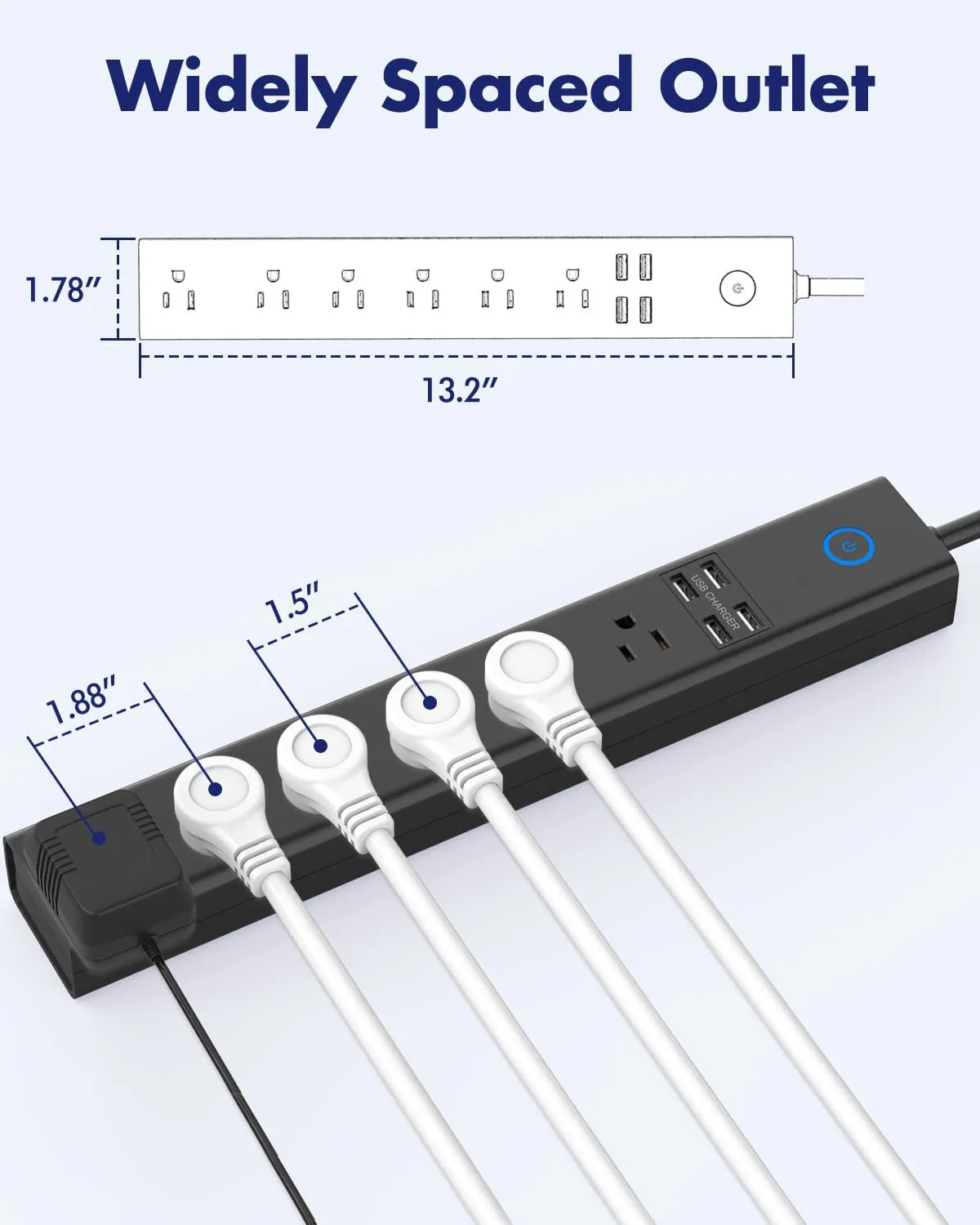 10 FT Surge Protector Power Strip With USB 6 Outlets And 4 USB Ports Wall Mountable Flat Plug Extension Cord