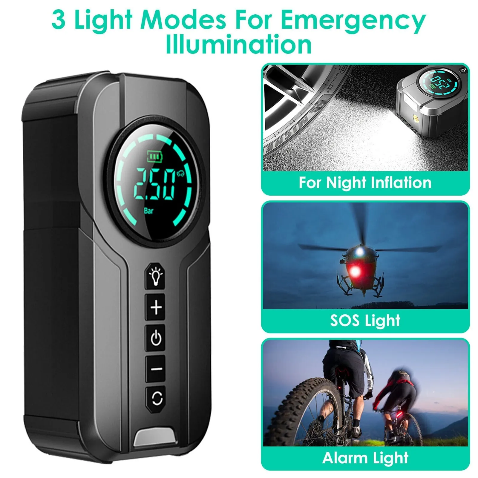 150PSI Tire Inflator Air Compressor LCD Display Cordless Easy