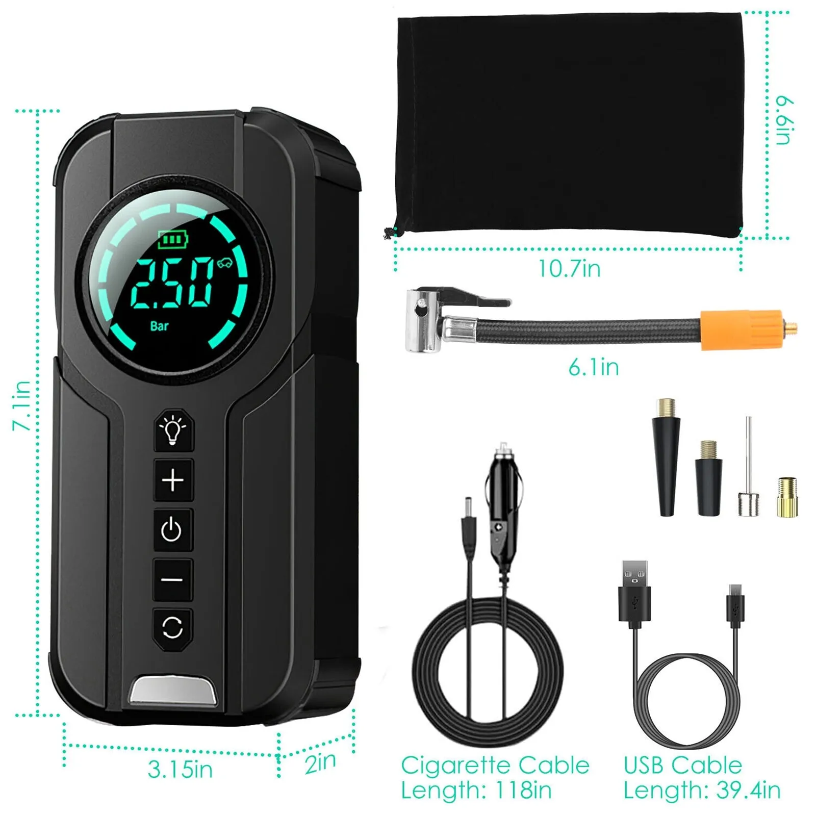150PSI Tire Inflator Air Compressor LCD Display Cordless Easy