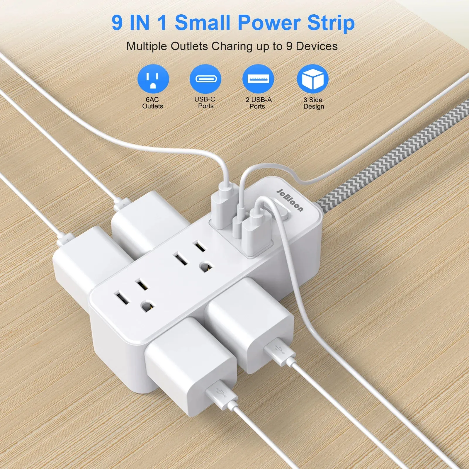 1.5m Braided Cable Electrical Socket Smart USB  Multitap Power Strip