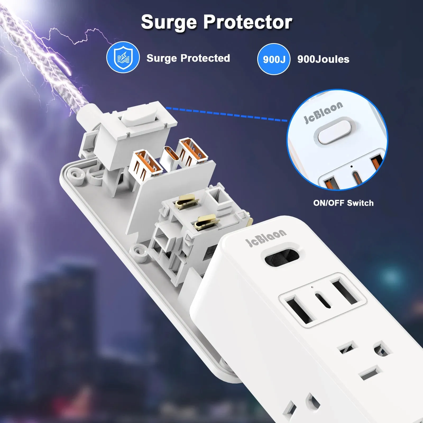 1.5m Braided Cable Electrical Socket Smart USB  Multitap Power Strip