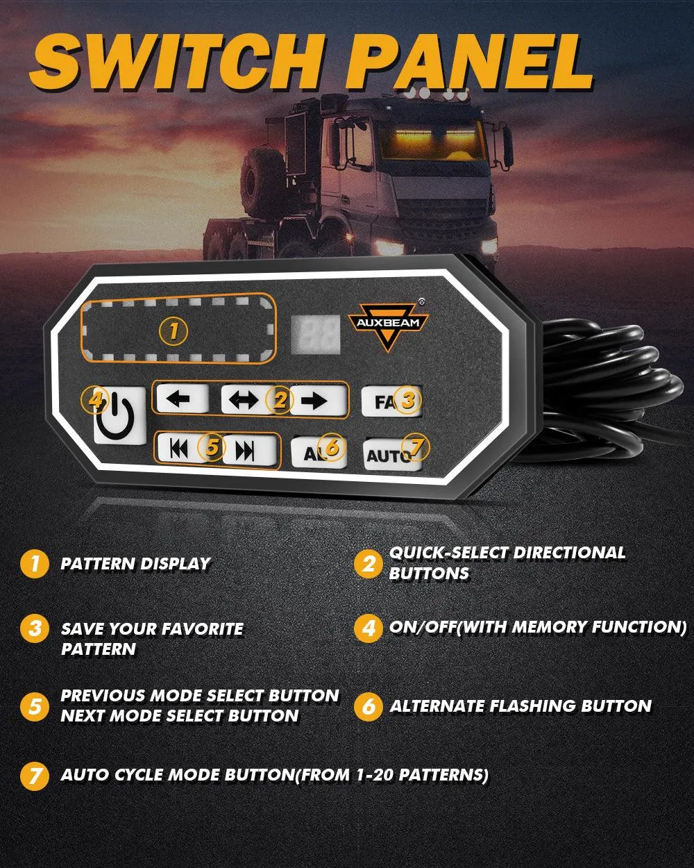 17 Inch Dual Visor Amber Strobe Light Bar 20 Flashing Patterns with Controller Switch Panel for Vehicles Trucks SUV ATV Car