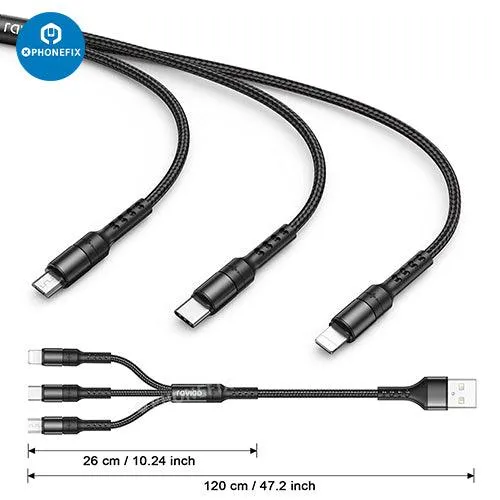 3 In 1 Apple Lightning Type-C Micro USB Phone Tablet Charging Cable