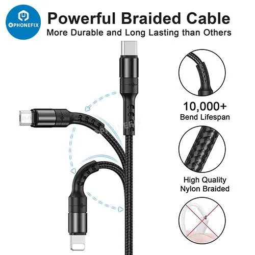 3 In 1 Apple Lightning Type-C Micro USB Phone Tablet Charging Cable