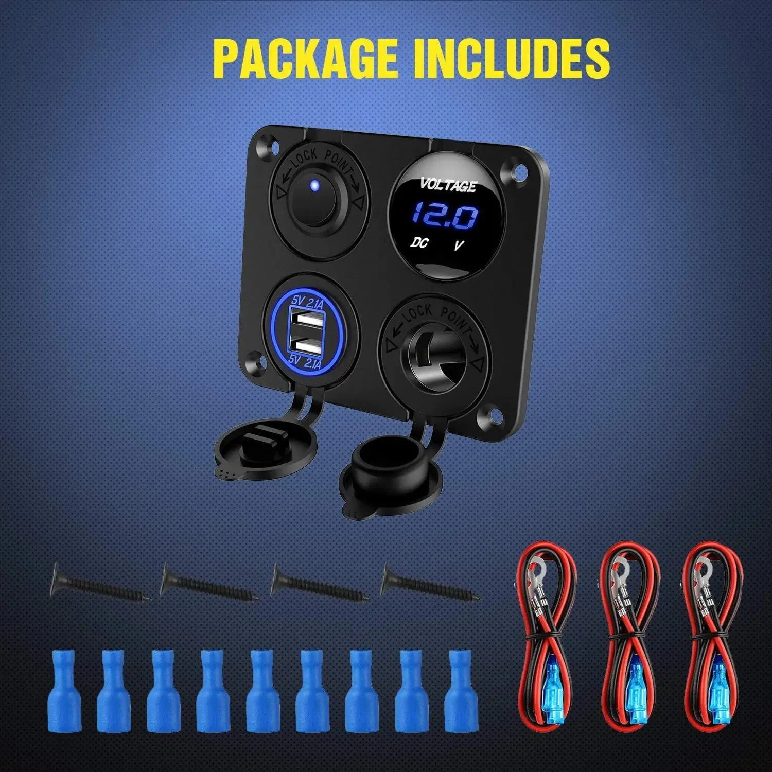 4 in 1 ON/OFF Charger Socket Panel w/ Dual USB Voltmeter Cigarette