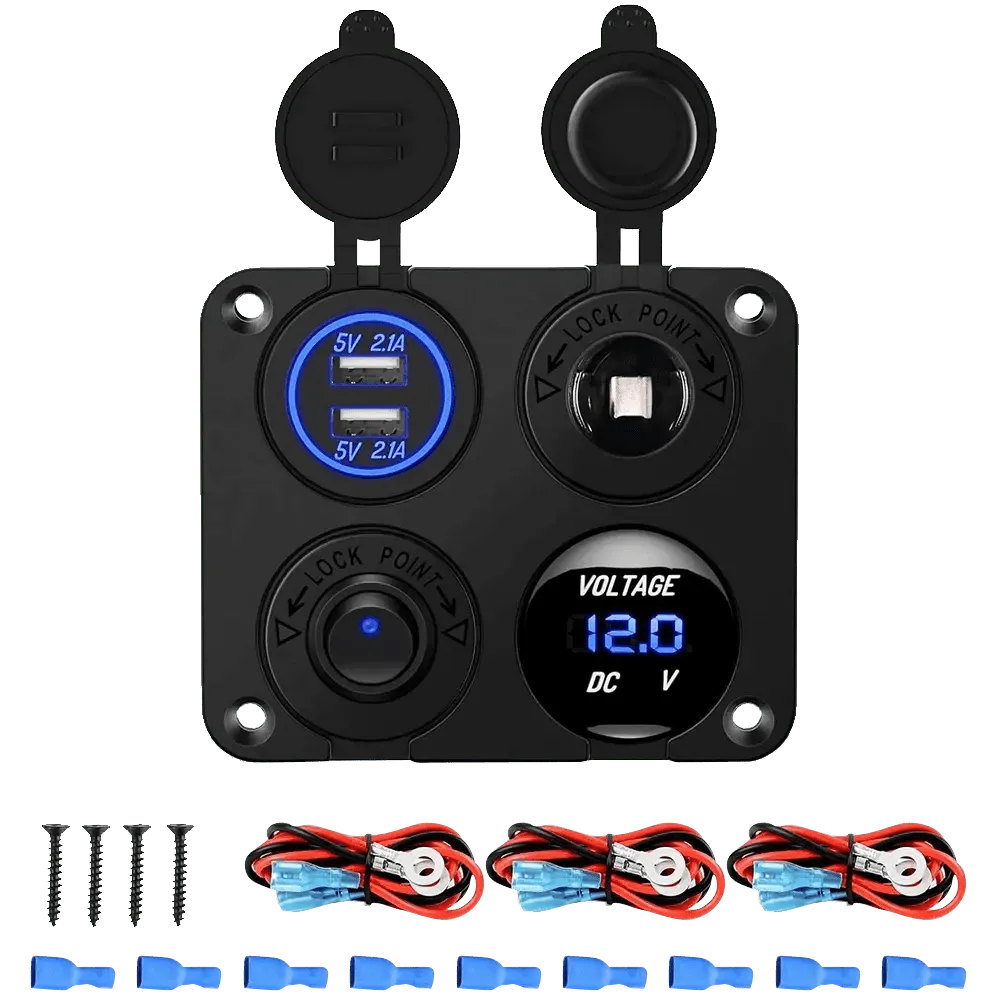 4 in 1 ON/OFF Charger Socket Panel w/ Dual USB Voltmeter Cigarette