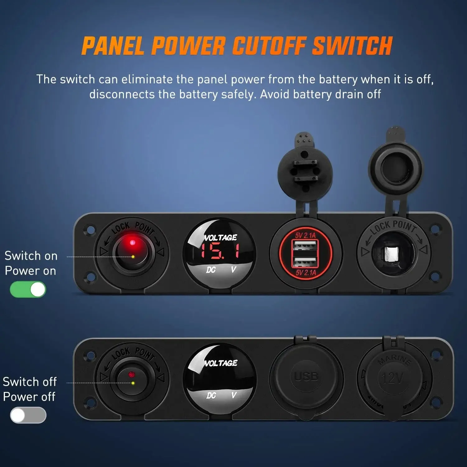 4 in 1 ON/OFF Red Charger Socket Panel w/ Dual USB Voltmeter Cigarette