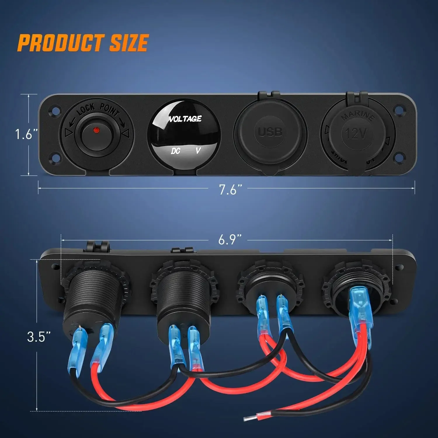 4 in 1 ON/OFF Red Charger Socket Panel w/ Dual USB Voltmeter Cigarette