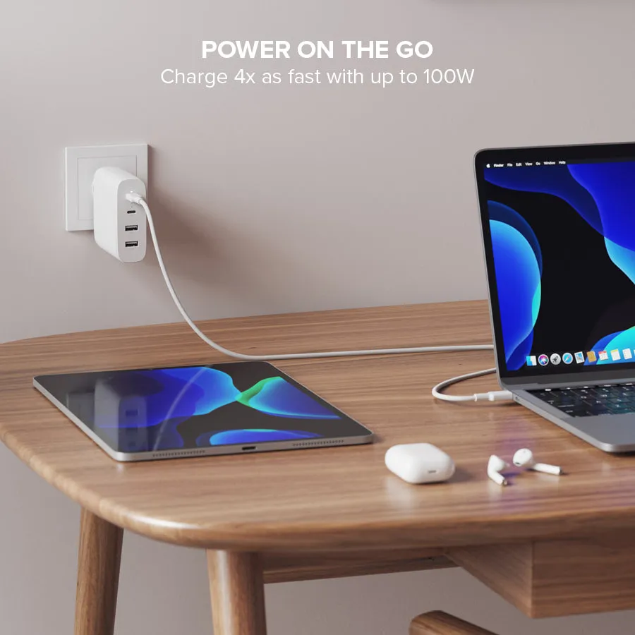 4 Port 100W GaN Charger - Includes 2m USB-C Cable