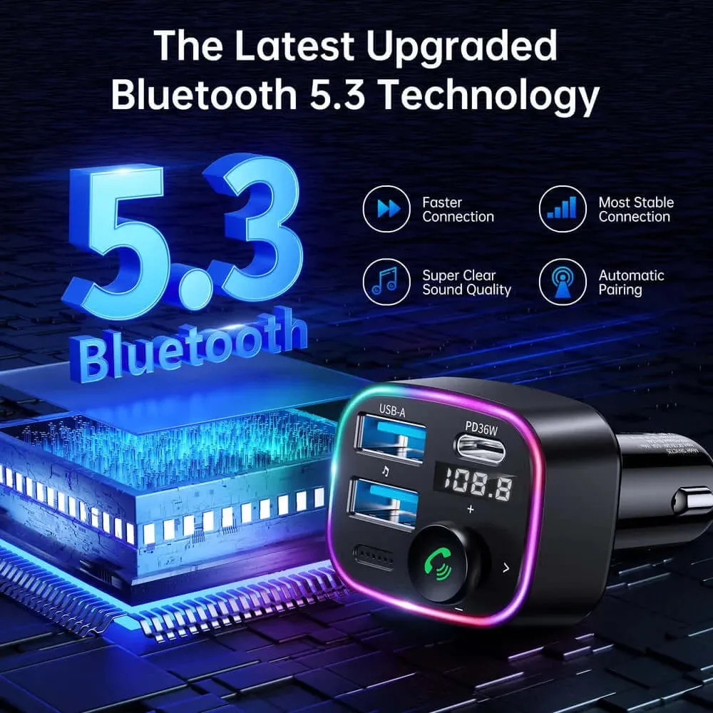 48W Bluetooth 5.3 FM Transmitter Car Charging Adapter