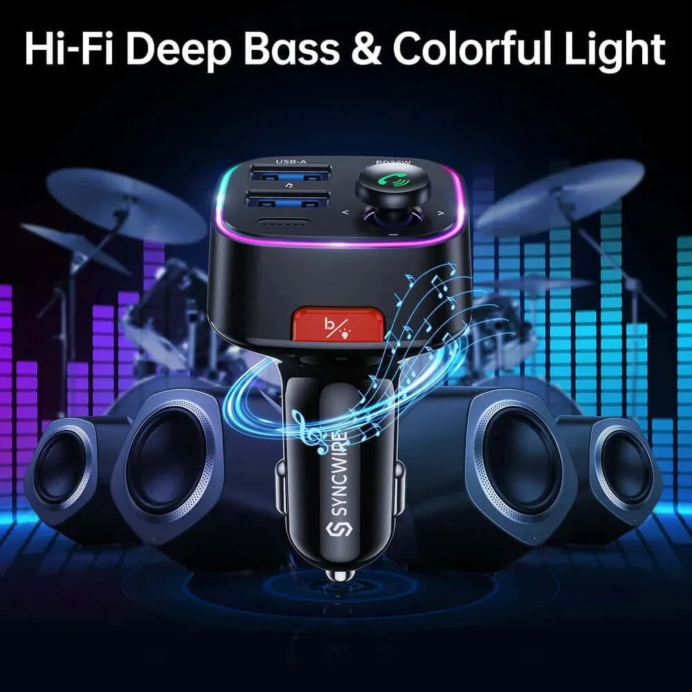 48W Bluetooth 5.3 FM Transmitter Car Charging Adapter