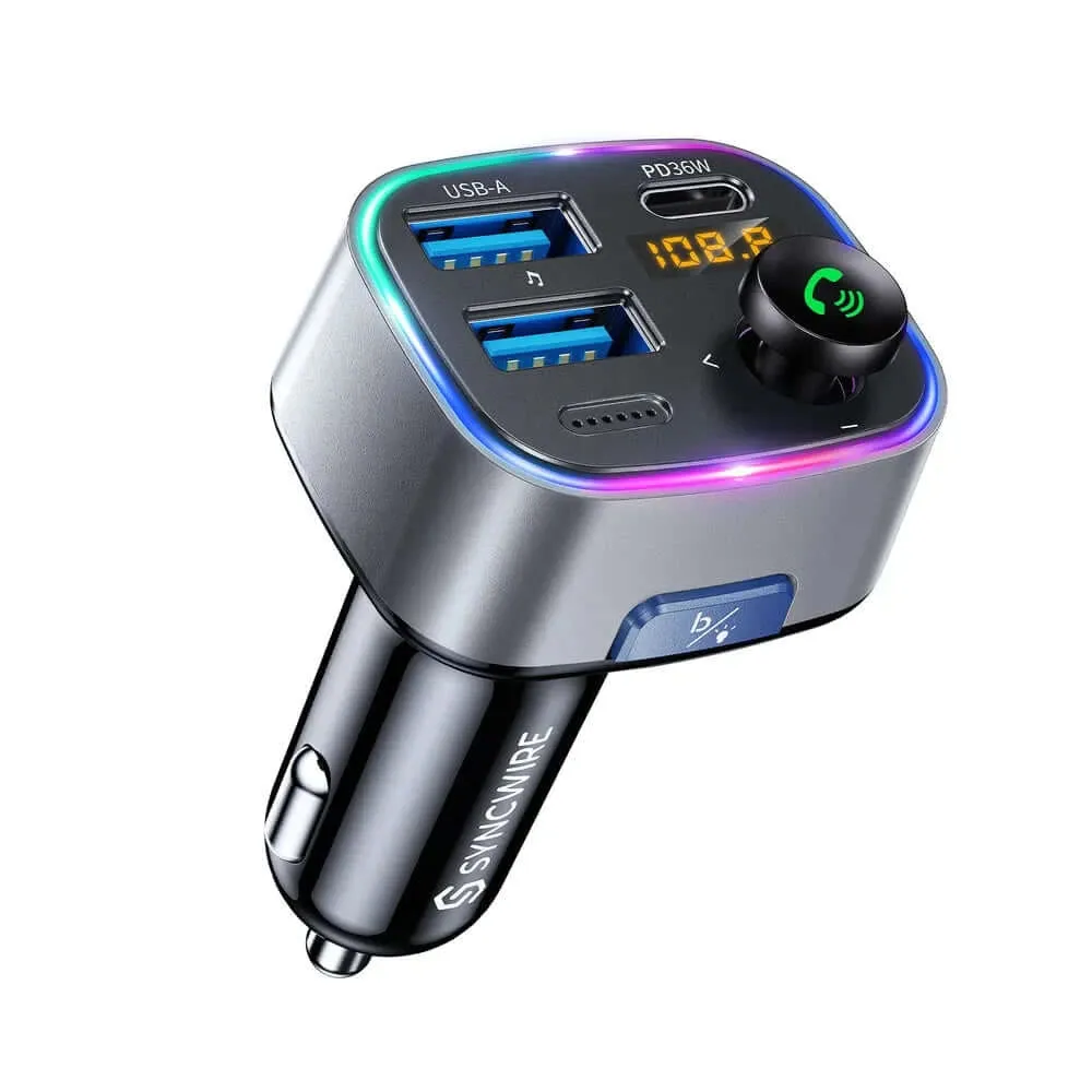 48W Bluetooth 5.3 FM Transmitter Car Charging Adapter