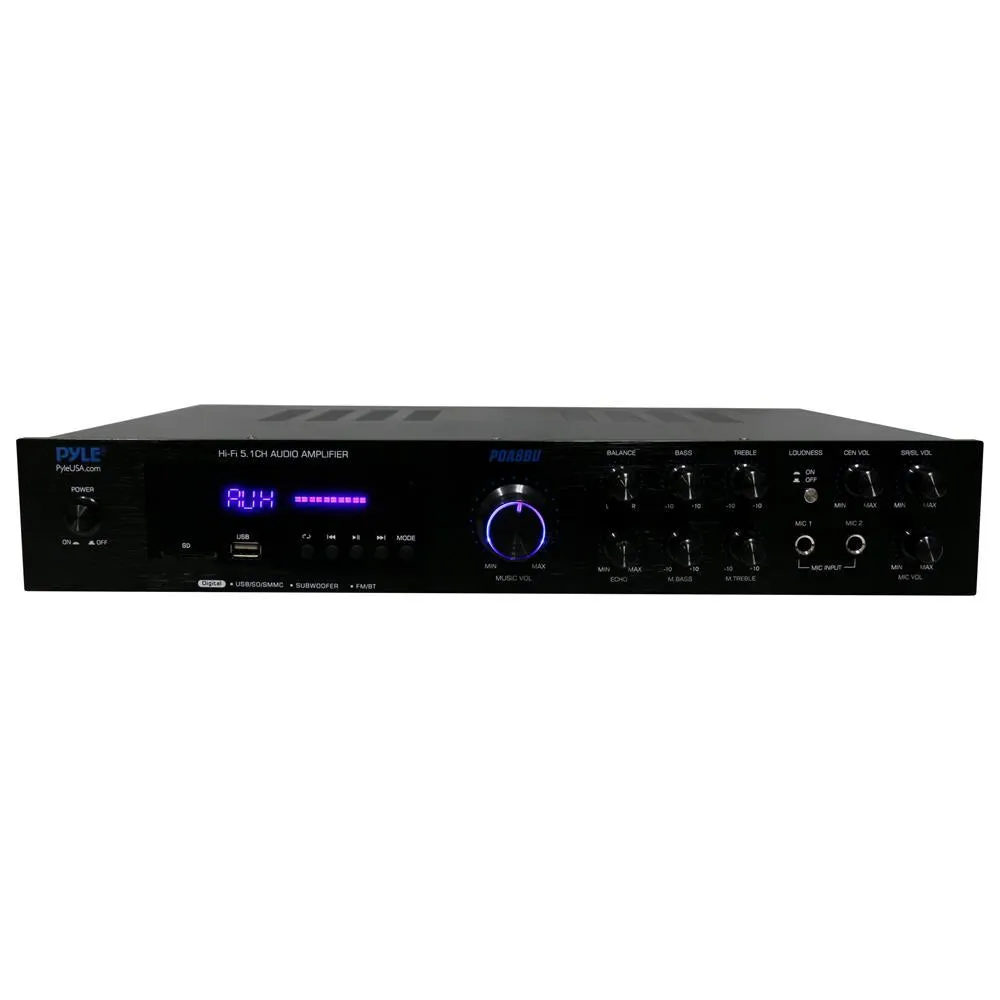 5 Channel Audio Amplifier, Multi-Source 1/4” Audio/Microphone Input Usb/Sd Readers/ Fm Radio, Built-In Bluetooth For Wireless Audio Streaming