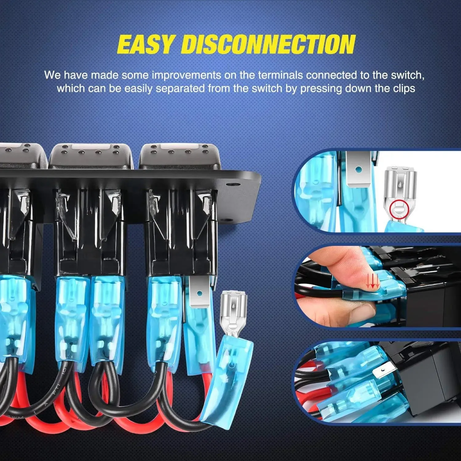 5Gang Aluminum 5Pin ON/Off Blue Rocker Switch Panel w/ 4.8 Amp Dual USB Charger Voltmeter