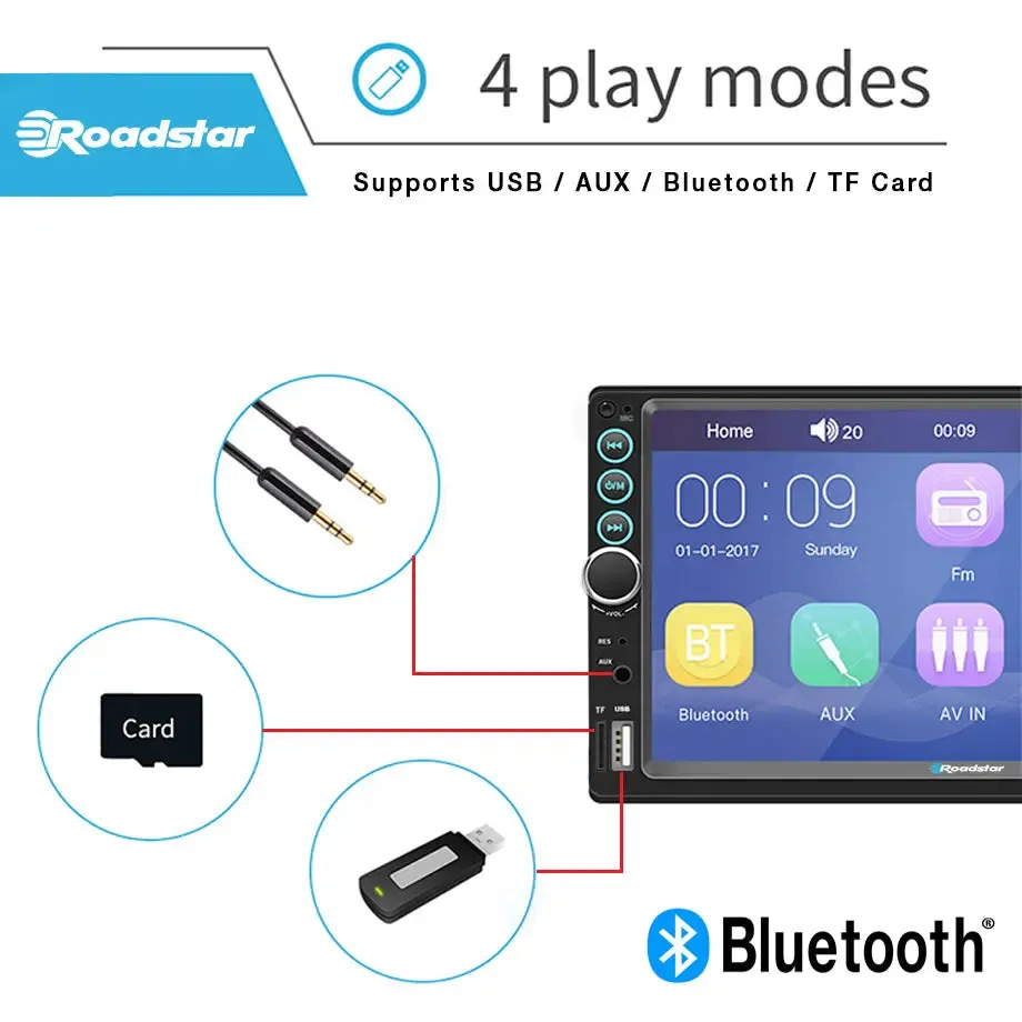 7 Inch Roadstar MP5 Double Din With Apple Carplay & Android Auto   Steering Wheel Control Remote