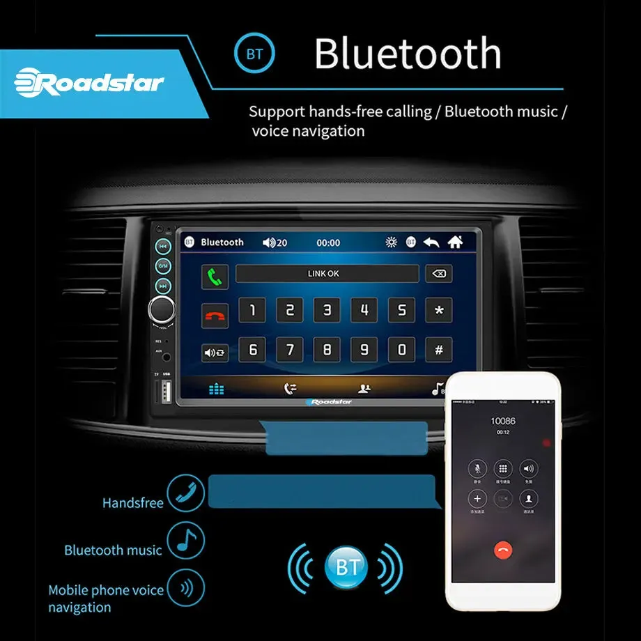 7 Inch Roadstar MP5 Double Din With Apple Carplay & Android Auto   Steering Wheel Control Remote
