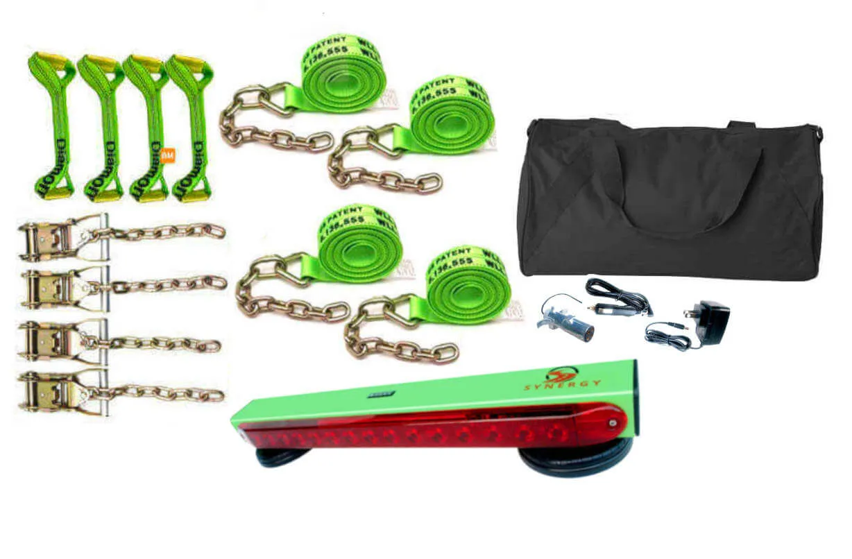 8-Point Diamond Weave Hi-Vis Green Tie Down Kit w/Lithium Tow Light
