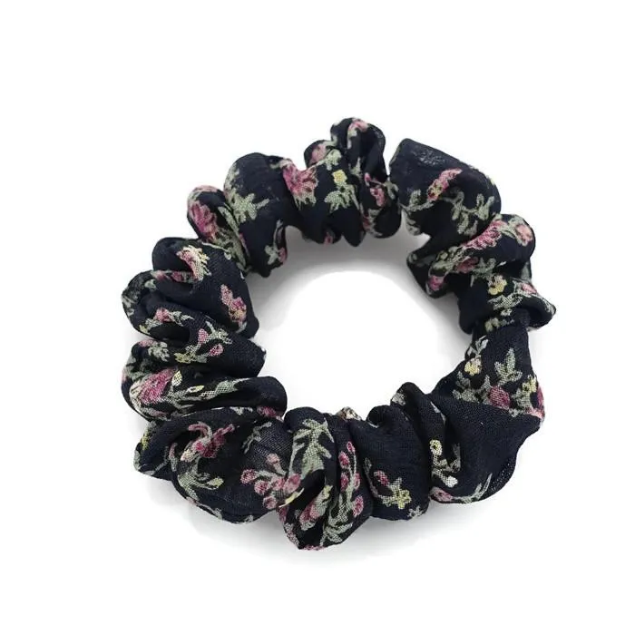 A Pack of 4 Chiffon Floral Mini scrunchies Ponytail Holder elastic hair scrunchy  for Women