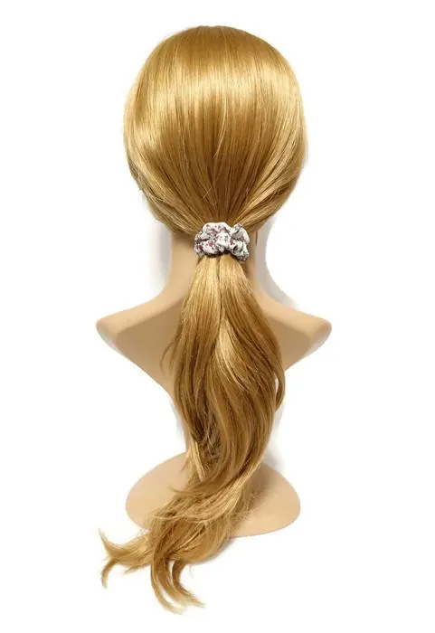 A Pack of 4 Chiffon Floral Mini scrunchies Ponytail Holder elastic hair scrunchy  for Women