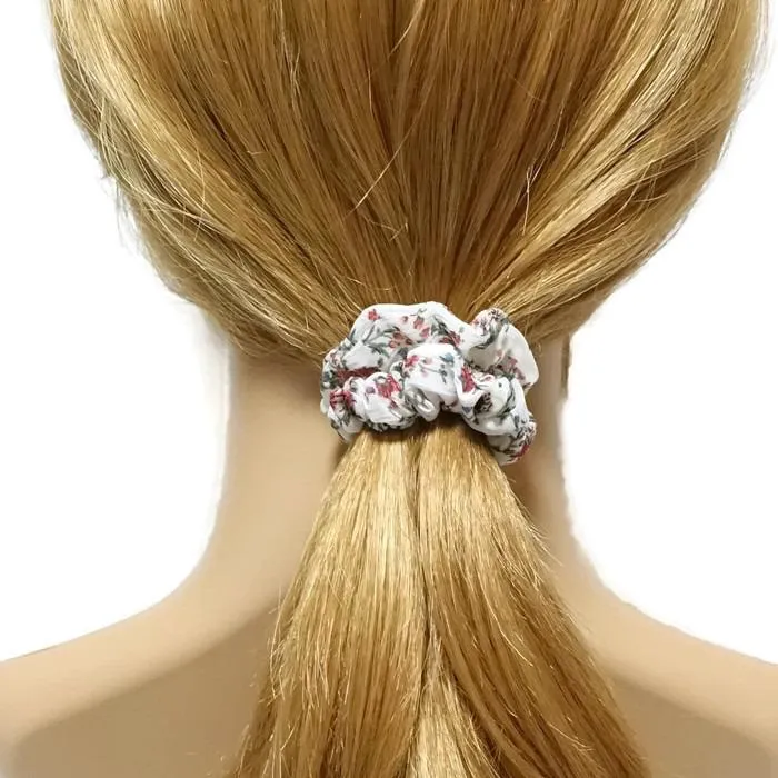 A Pack of 4 Chiffon Floral Mini scrunchies Ponytail Holder elastic hair scrunchy  for Women