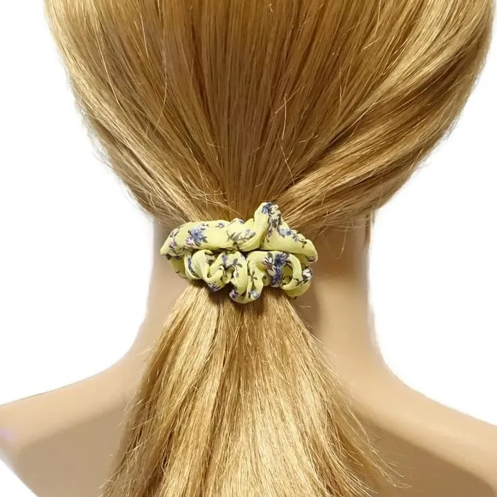 A Pack of 4 Chiffon Floral Mini scrunchies Ponytail Holder elastic hair scrunchy  for Women