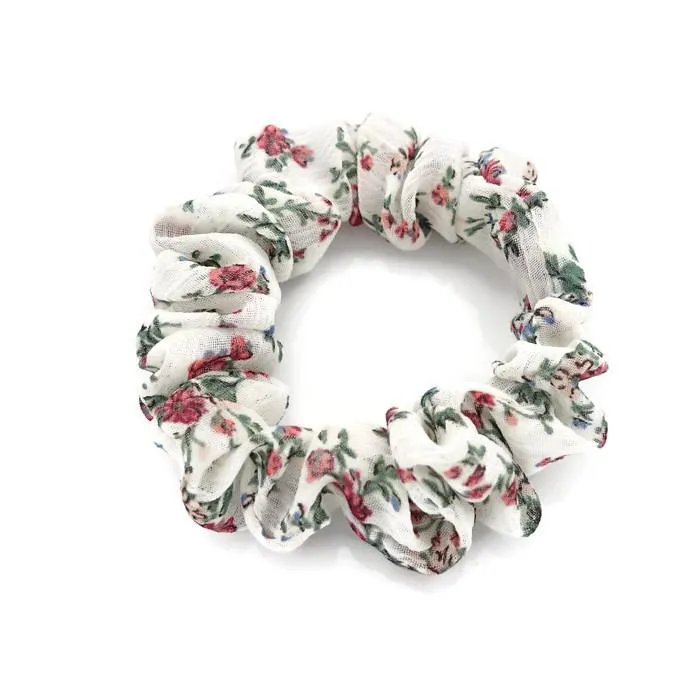 A Pack of 4 Chiffon Floral Mini scrunchies Ponytail Holder elastic hair scrunchy  for Women