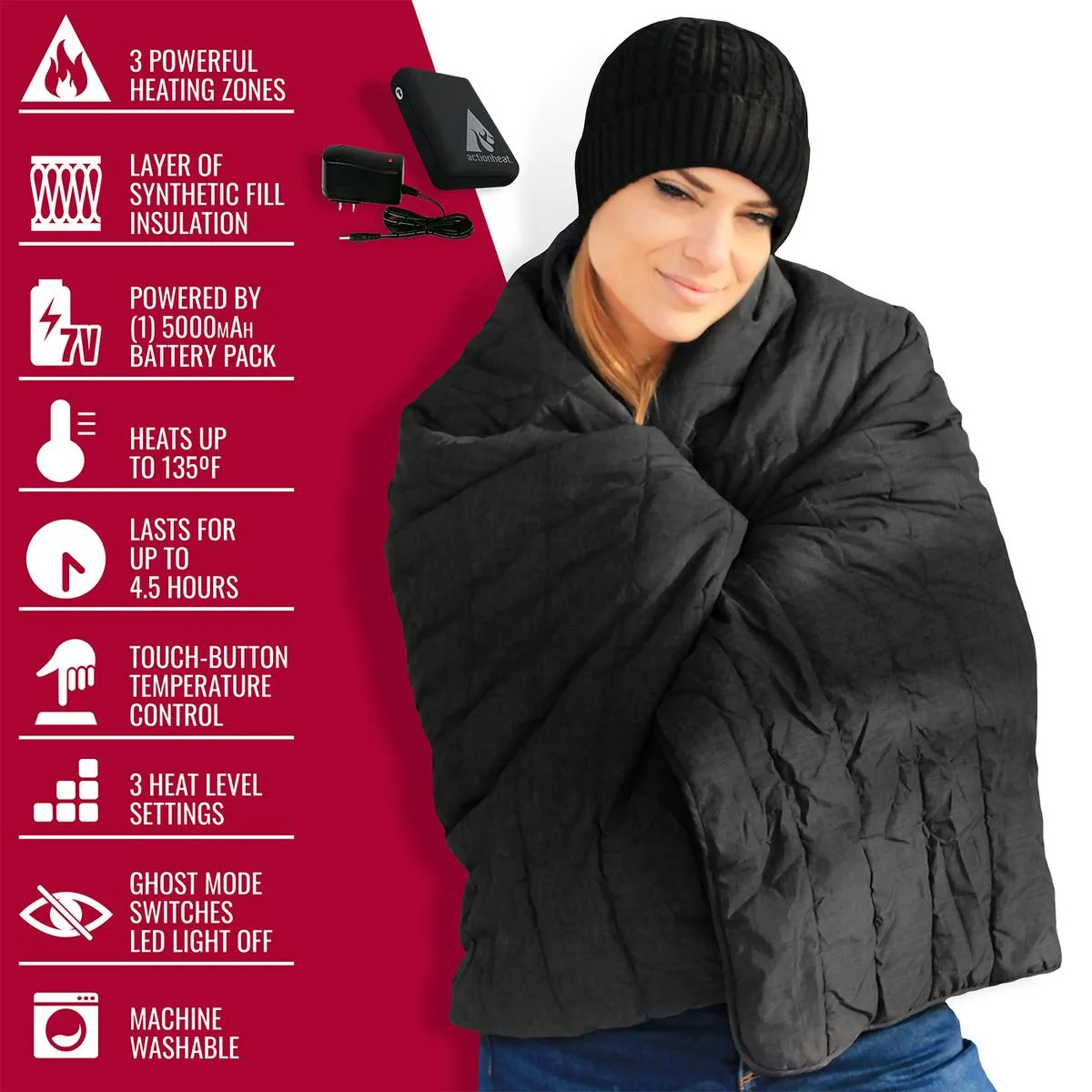 ActionHeat 7V Battery Heated Throw Blanket