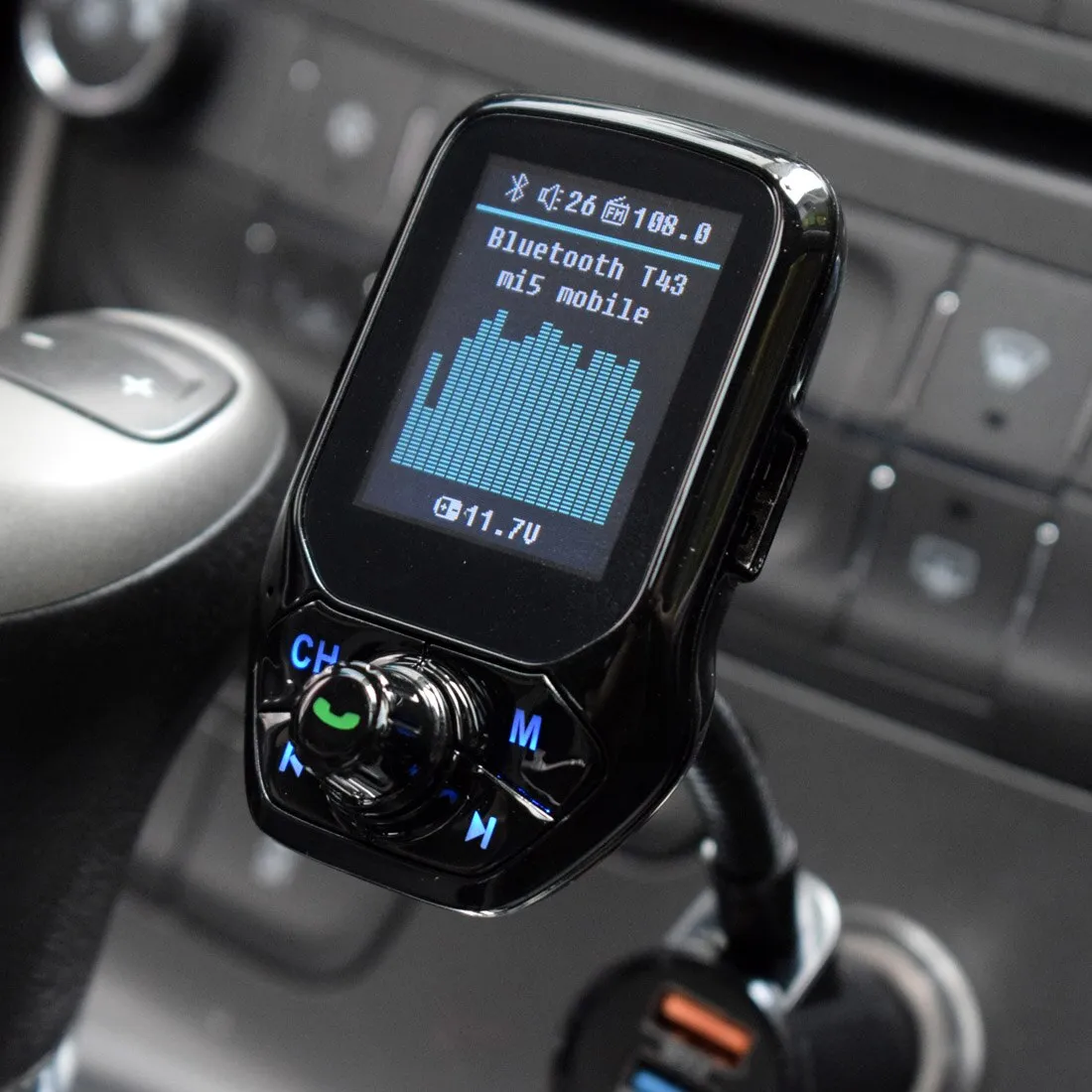 AGETUNR T43 1.8" TFT Color Display Bluetooth Car Kit Handsfree Set 3 USB Port QC3.0 Quick Charge FM Transmitter MP3 Music Player