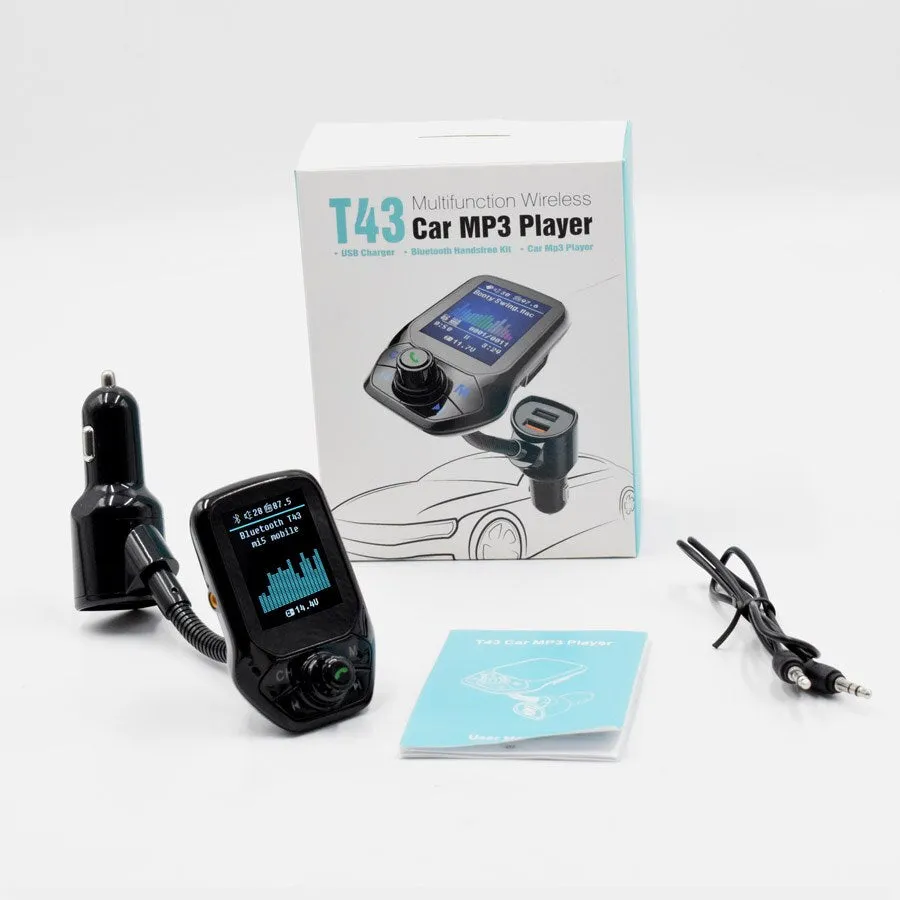 AGETUNR T43 1.8" TFT Color Display Bluetooth Car Kit Handsfree Set 3 USB Port QC3.0 Quick Charge FM Transmitter MP3 Music Player