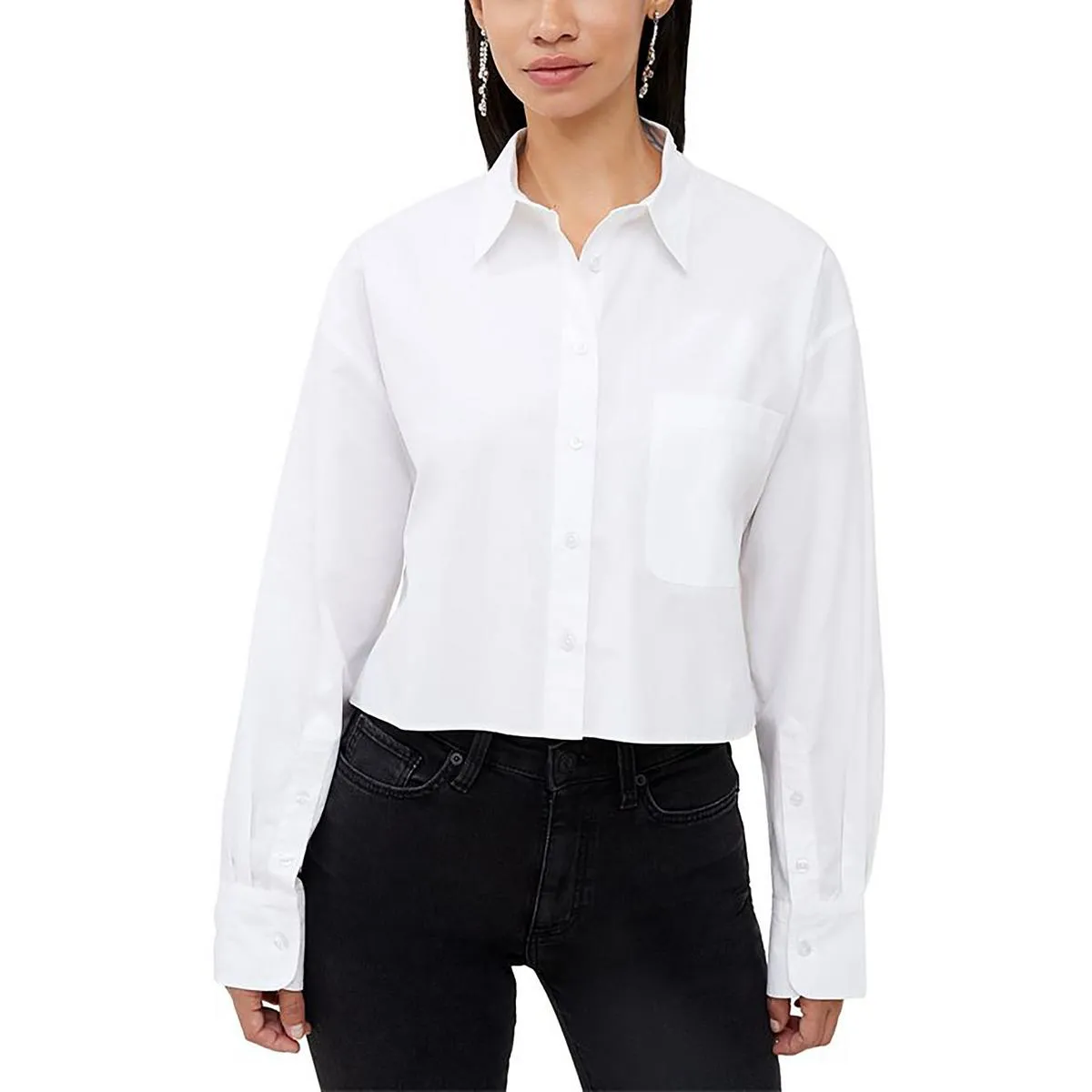 Alissa Womens Collar Cropped Button-Down Top