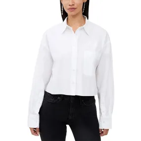 Alissa Womens Collar Cropped Button-Down Top