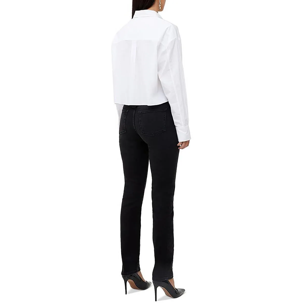 Alissa Womens Collar Cropped Button-Down Top