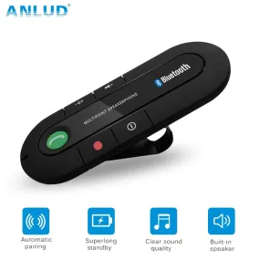ANLUD Bluetooth Handsfree Car Kit Wireless Bluetooth Speaker Phone MP3 Music Player Sun Visor Clip Speakerphone with Car Charger