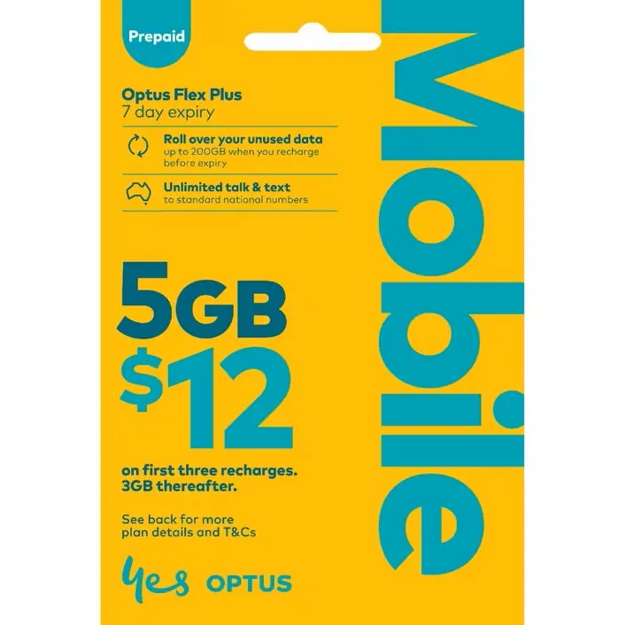 Australia mobile Optus prepaid SIM starter kit 5GB   Unlimited Talk and SMS