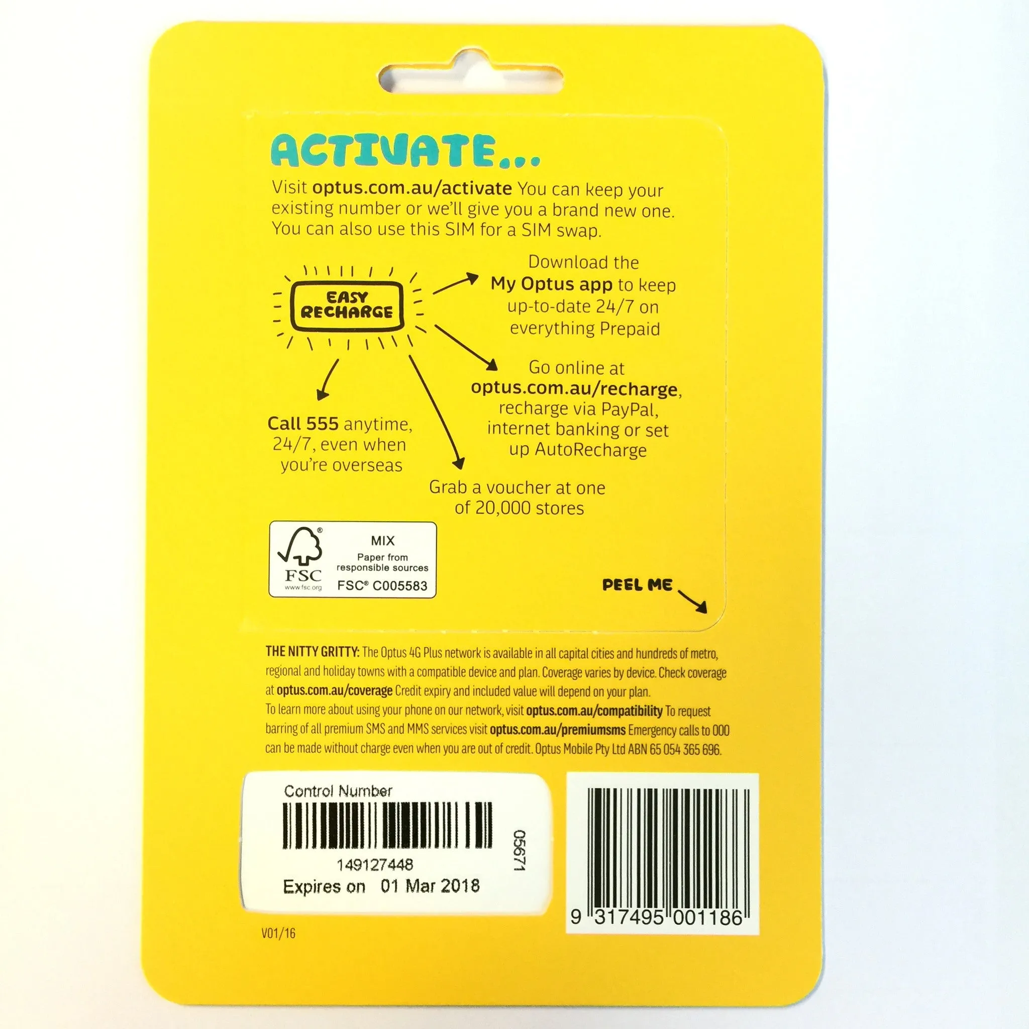 Australia mobile Optus prepaid SIM starter kit 5GB   Unlimited Talk and SMS