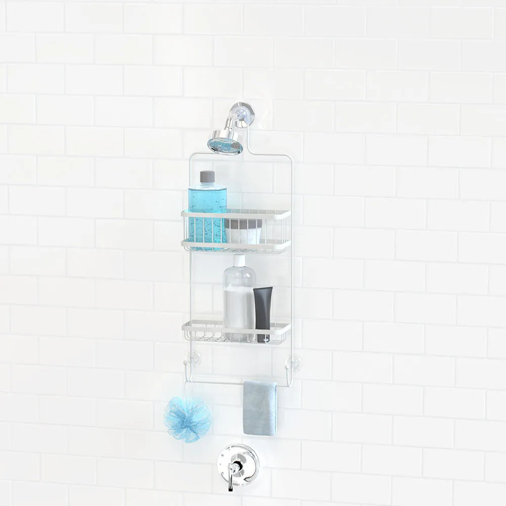 Better Living Products ASTRA 2 Tier Steel Shower Organizer with Hooks (Used)