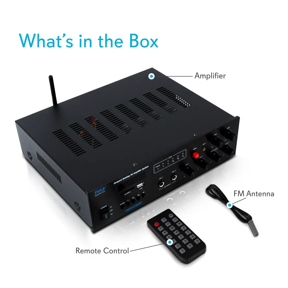 Bluetooth Public Address Amplifier - Compact Pa Speaker & Microphone Receiver System With 70V/100V Output, Mp3/Usb/Sd Readers, Fm Radio (500 Watt)