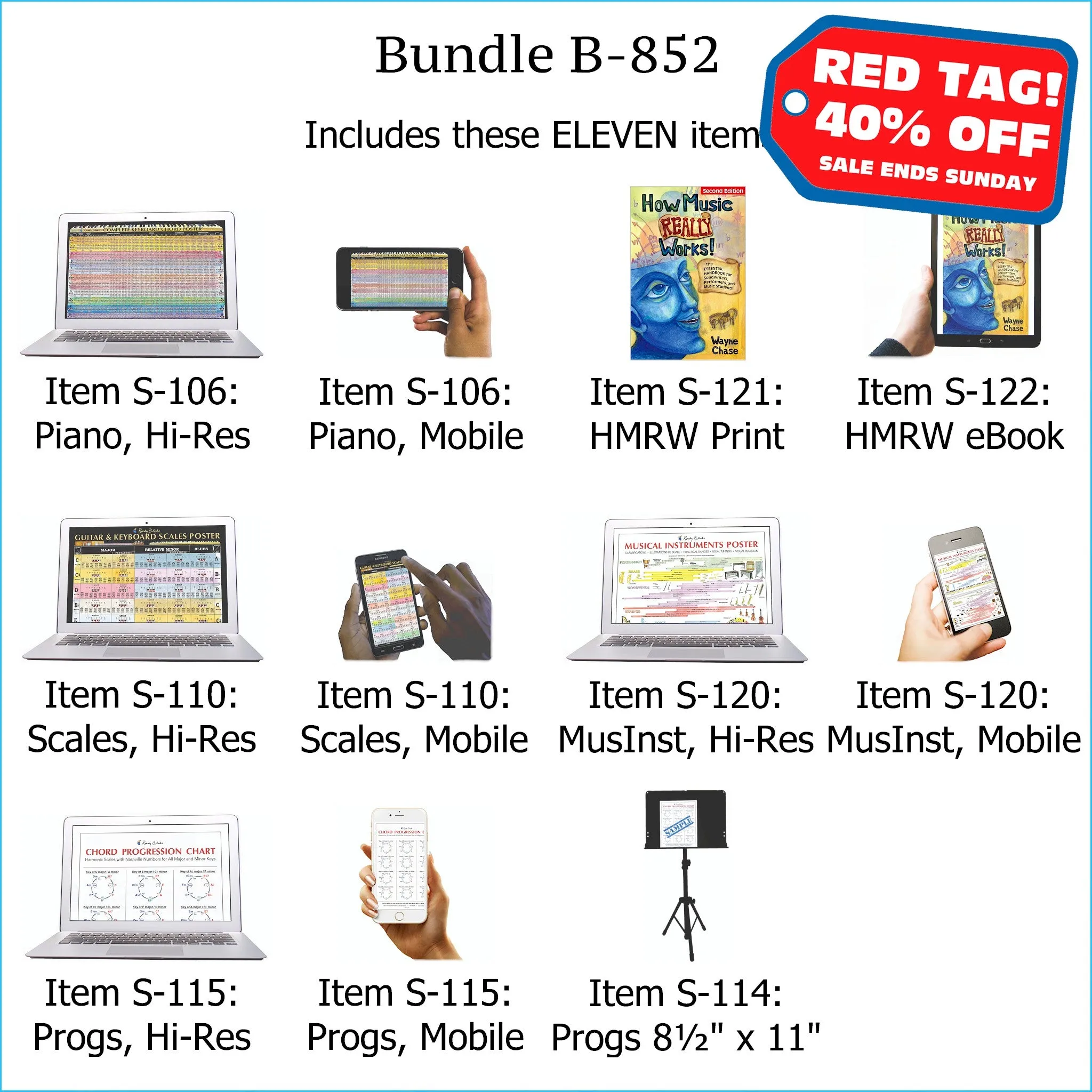 Bundle B-852: How Music REALLY Works! Print Book   E-Book, E-Posters and Printable E-Books - Keyboard Chords, Scales, Chord Progressions. FREE SHIPPING – USA & Canada.