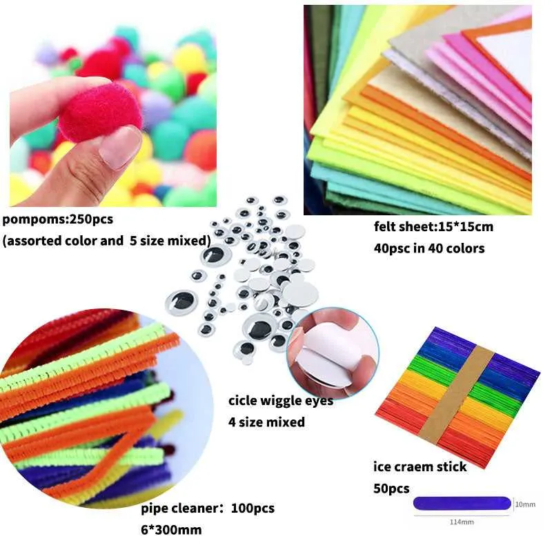 craft supplies kits craft kits for DIY Kids pom poms, pipe cleaner,googly eyes kits
