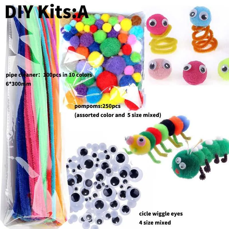craft supplies kits craft kits for DIY Kids pom poms, pipe cleaner,googly eyes kits