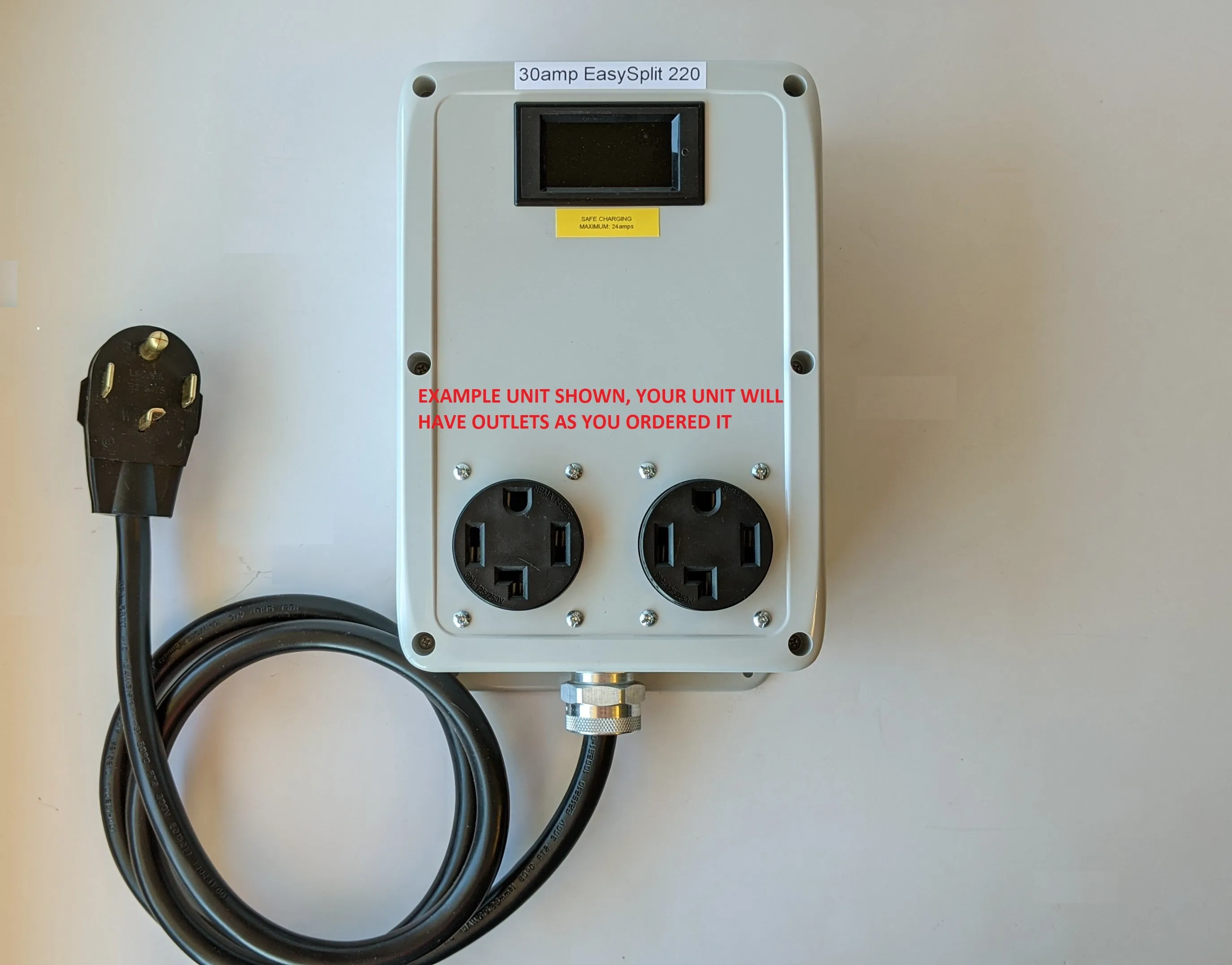 EasySplit 220™ #5 30A 240v Splitter, 5ft. cable NEMA 14-30 plug (1996 ), one 14-30 outlet, one 14-50 outlet with kWh/Watt/Volt/Amp meter
