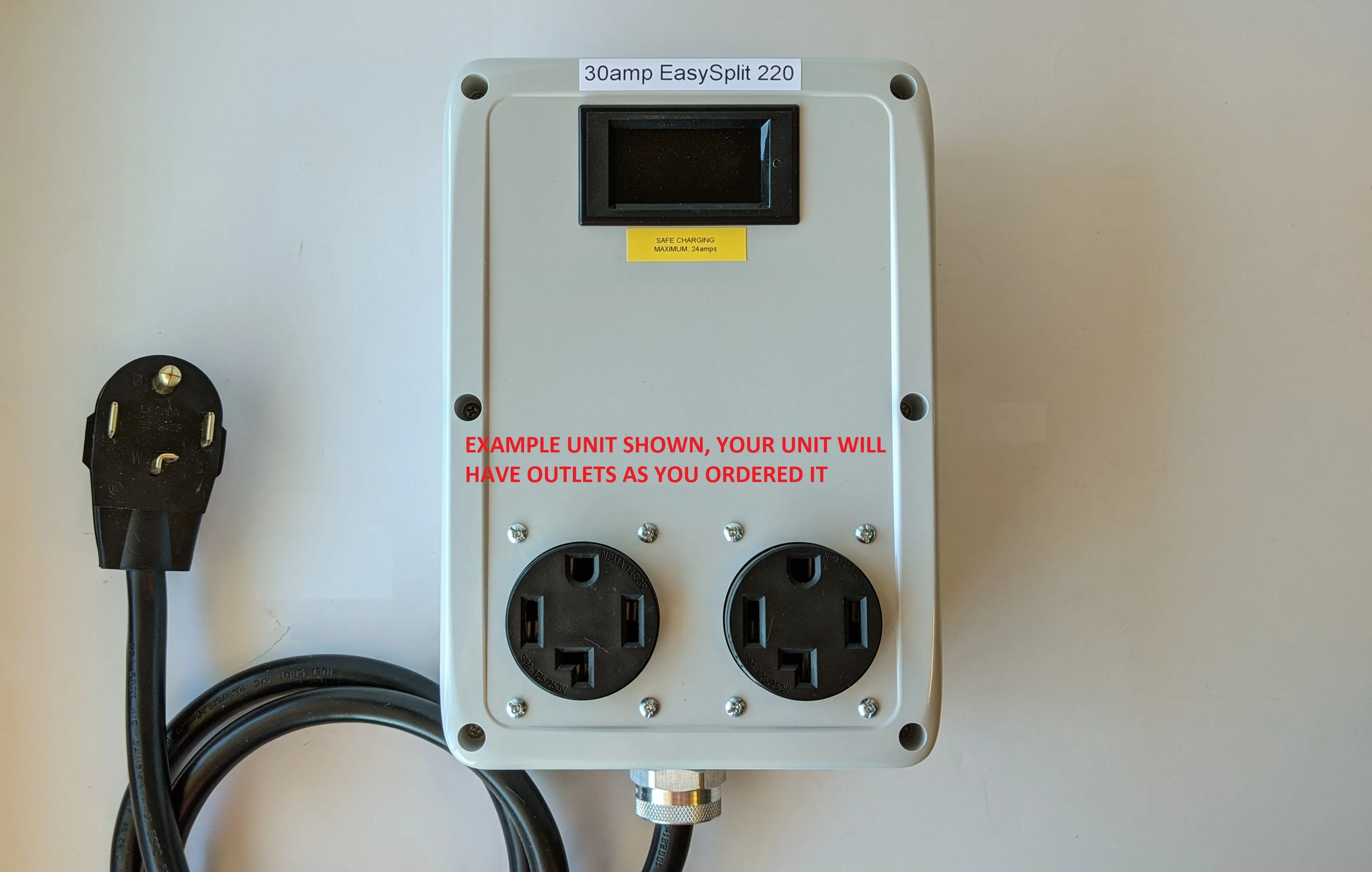 EasySplit 220™ #5 30A 240v Splitter, 5ft. cable NEMA 14-30 plug (1996 ), one 14-30 outlet, one 14-50 outlet with kWh/Watt/Volt/Amp meter