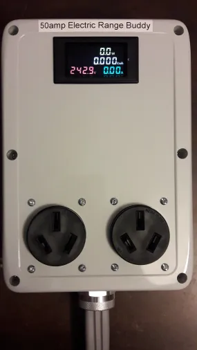 Electric Range Buddy #6 Custom 50A NEMA 10-50 2-way splitter, 3' 10-50 cable to two 10-50 outlets with kWh meter