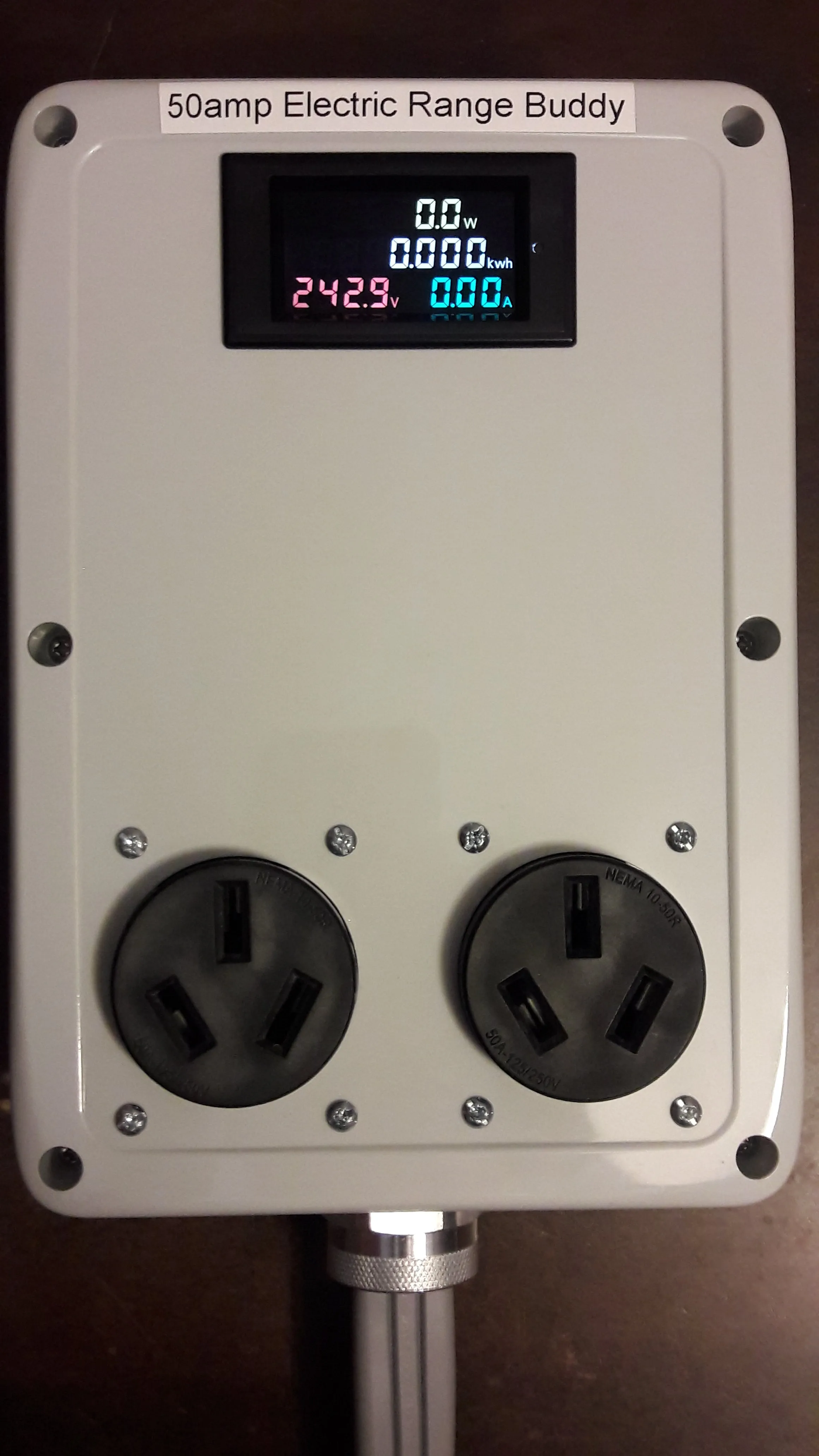 Electric Range Buddy #6 Custom 50A NEMA 10-50 2-way splitter, 3' 10-50 cable to two 10-50 outlets with kWh meter
