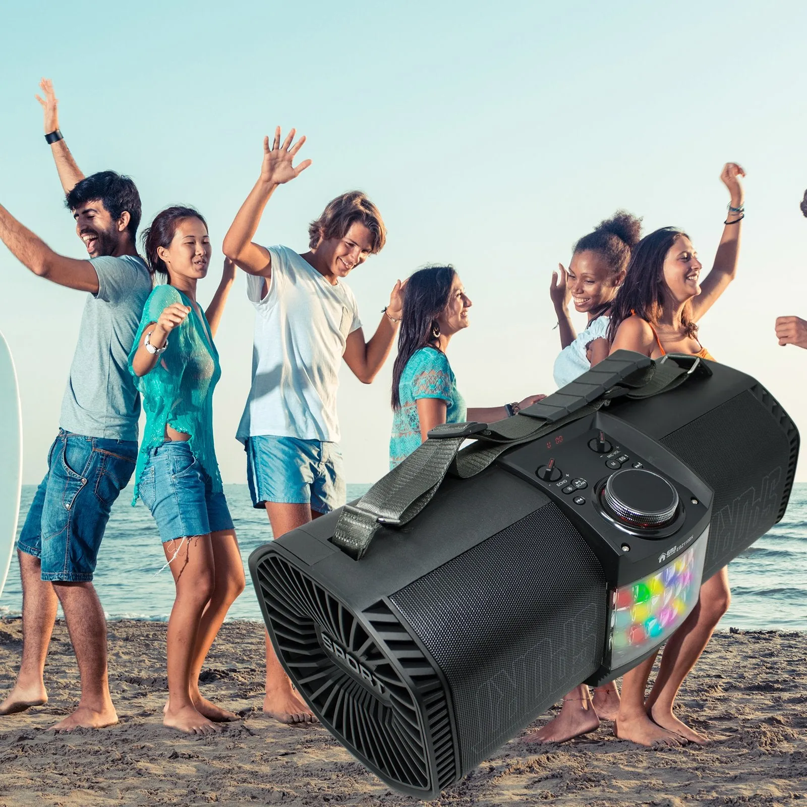 EMB Rechargeable Portable Boombox Street Disco Stereo Speaker 300 Watts - MP3/ Remote/Light - Work with Bluetooth
