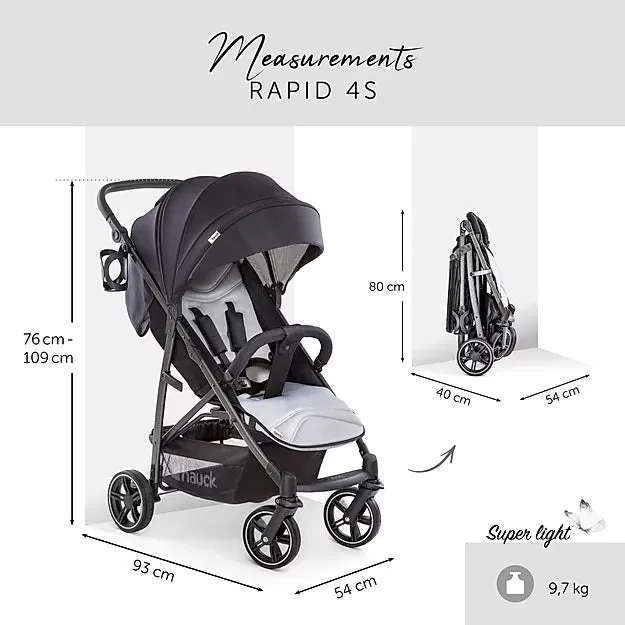 Hauck Rapid 4S Stroller (Black): Multi-Terrain, Travel System, One-Hand Fold