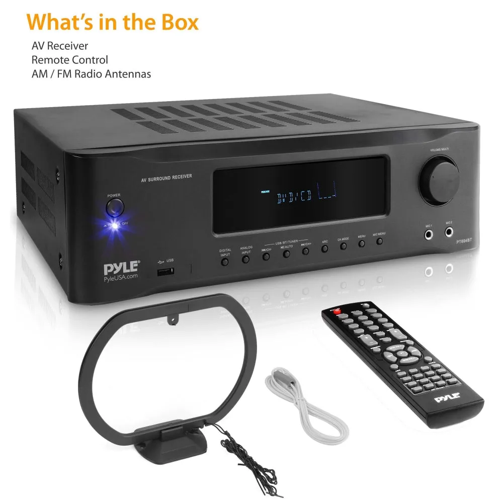 Hi-Fi Bluetooth Home Theater Receiver - 5.2-Ch Surround Sound Stereo Amplifier System With 4K Ultra Hd Support, Mp3/Usb/Am/Fm Radio (1000 Watt Max)