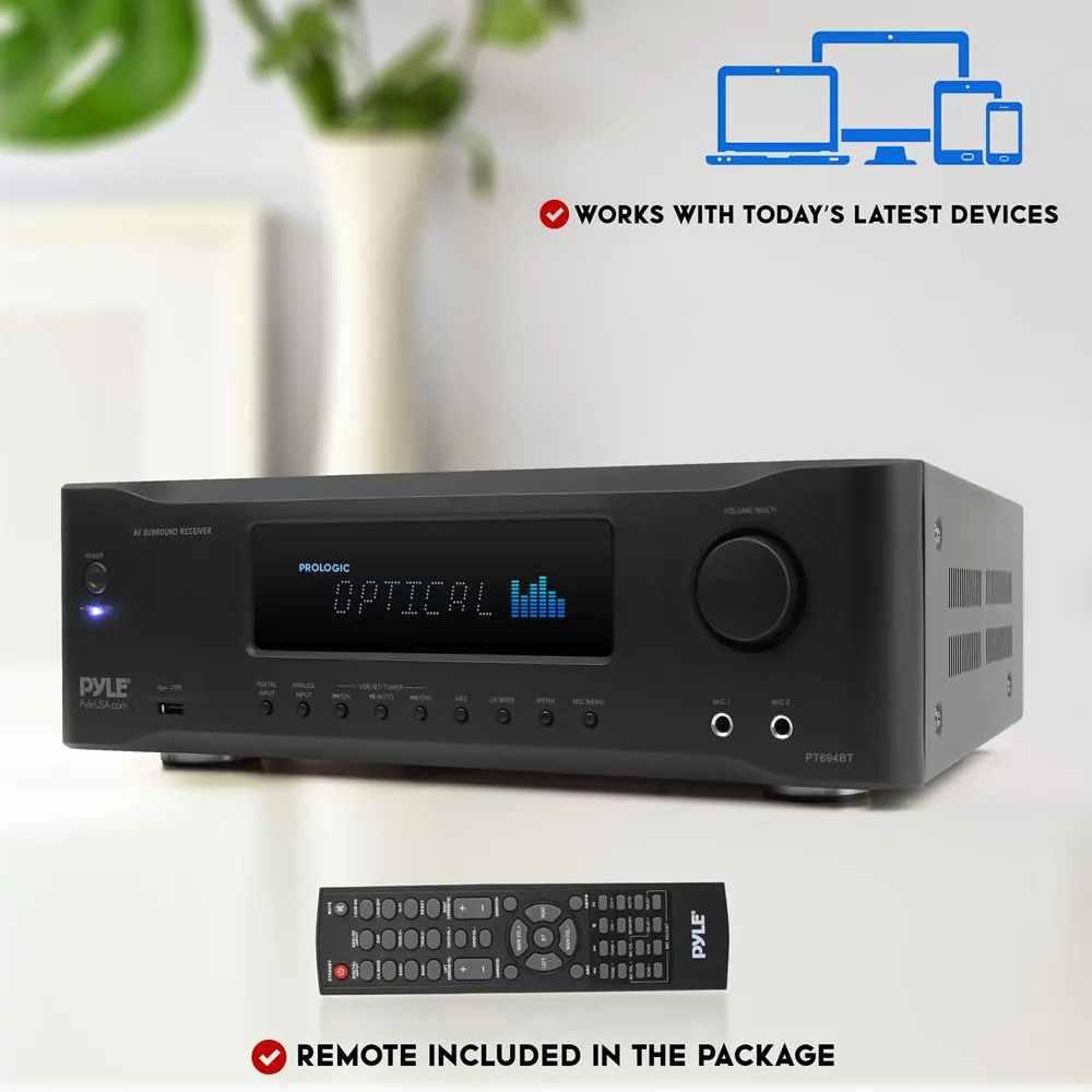 Hi-Fi Bluetooth Home Theater Receiver - 5.2-Ch Surround Sound Stereo Amplifier System With 4K Ultra Hd Support, Mp3/Usb/Am/Fm Radio (1000 Watt Max)