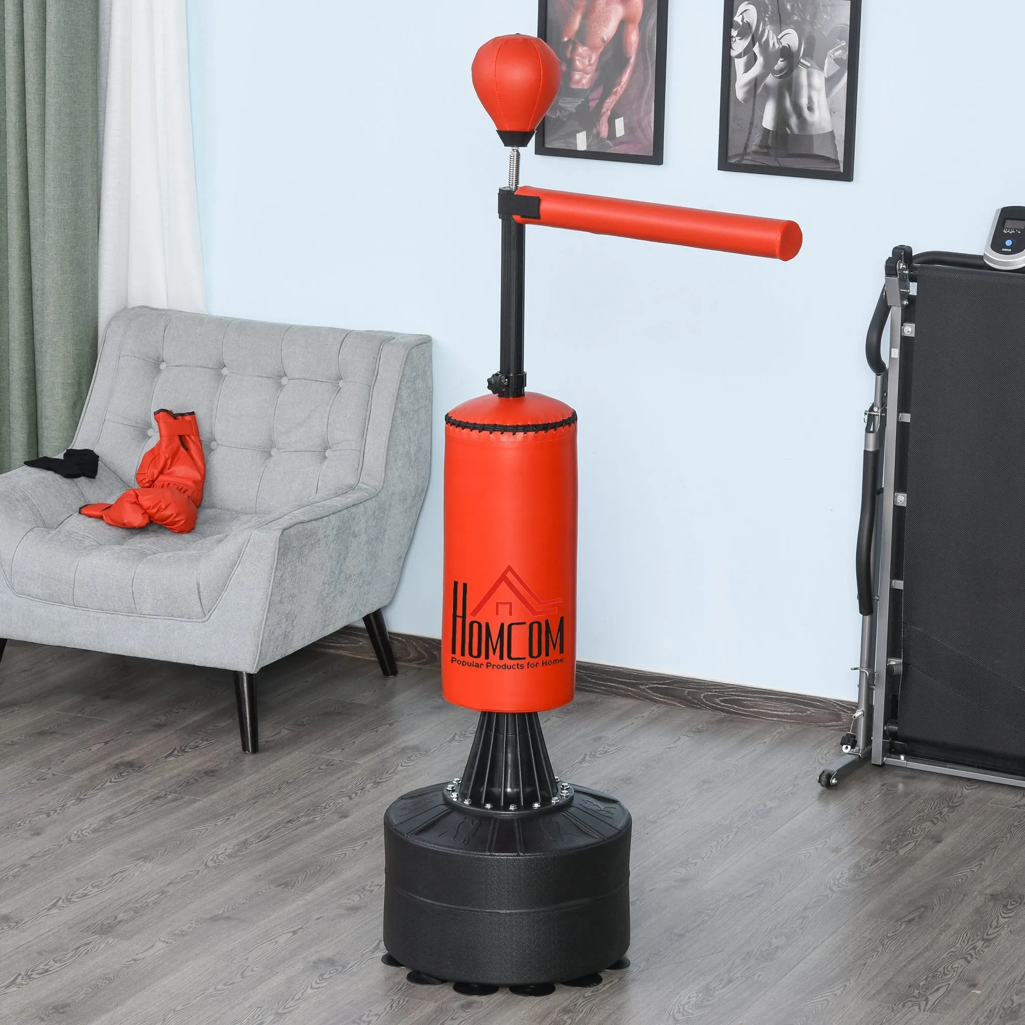 HOMCOM 155-205cm 3-IN-1 Freestanding Boxing Punch Bag Stand with Rotating Flexible Arm, Speed Ball, Water able Base