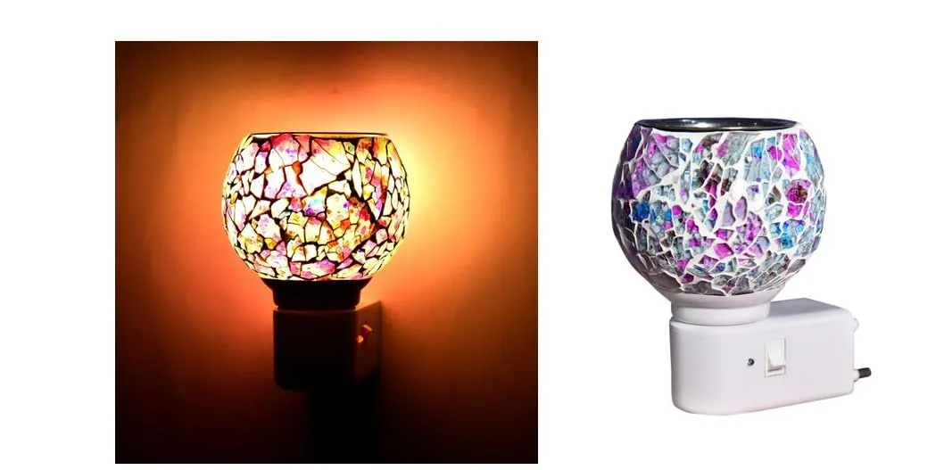 HypieT Electric Ceramic Kapoor Dani Stand Kapur Incense Burner | Electric Kapoor Dani Diffuser Glass Burner Aromatic Essential Oil Dual-Function Light & Scent Device | New-2024 (Design- M-26)